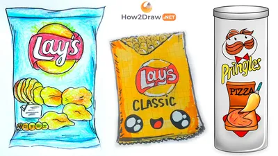 Как нарисовать чипсы Лейс и Принглс: 5 поэтапных уроков