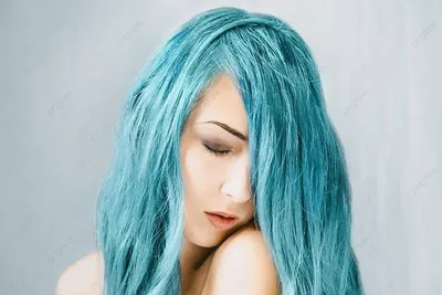 портрет девушки с голубыми волосами синий привлекательный взрослый Фото Фон  И картинка для бесплатной загрузки - Pngtree