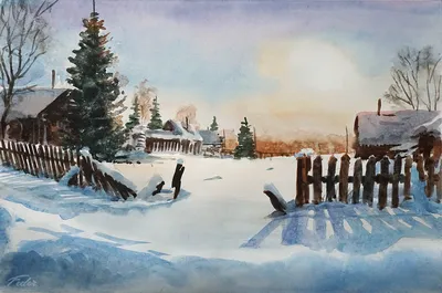 Как нарисовать зимний пейзаж 6 уроков | Пейзажи, Рисунки, Уроки рисования