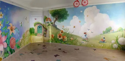 Роспись стен в детской | школе | в детском саду. Особености живописи в  детских помещениях