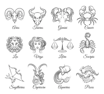 коллекция знаков зодиака на белом фоне PNG , Луна, символ, Рисование PNG  картинки и пнг рисунок для бесплатной загрузки