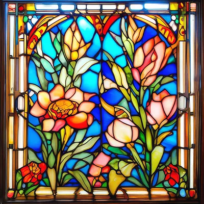 Цветы, рисунок стиль витраж на окне…» — создано в Шедевруме
