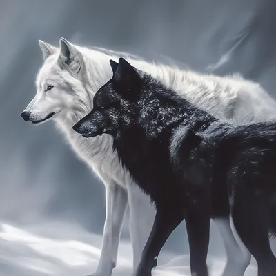 Два волка один белоснежный другой …» — создано в Шедевруме