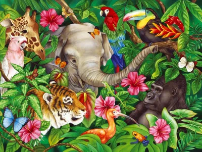 Купить Животные акварель джунгли животные наклейки на стены ПВХ животные  выглядывают на стены наклейки в комнате | Joom