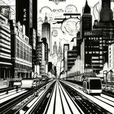 Графика черно-белая город» — создано в Шедевруме