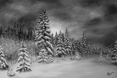 Зимний домик в лесу рисунок карандашом - 63 фото
