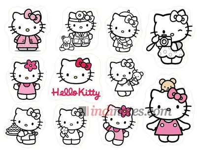 Купить Лист виниловых наклеек (стикеров) Хелло Китти (Hello Kitty) формата  А4 в магазине indinotes