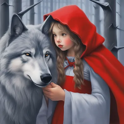 Иллюстрация Красная шапочка и серый волк в стиле 2d, детский |