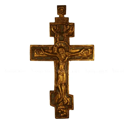 Крест киотный старообрядцев-беспоповцев в голубой эмали, XVIII век -  Киотные кресты - Каталог Меднолит