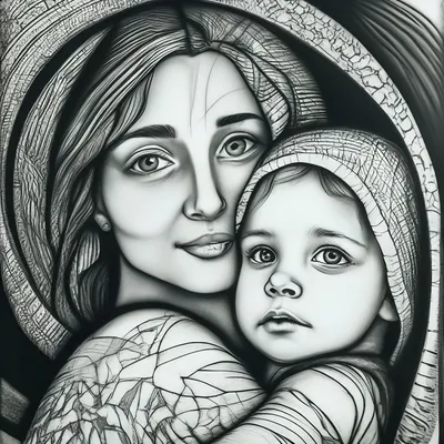 Иллюстрация Мама с двумя детьми | Illustrators.ru