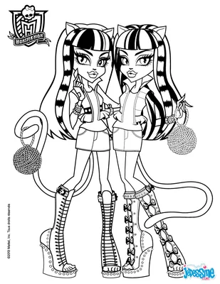 Раскраска Мяулодия и Пурсефона | Раскраски дети Монстр Хай (Monster High  child coloring pages). Раскраски для девочек дети Монстер Хай