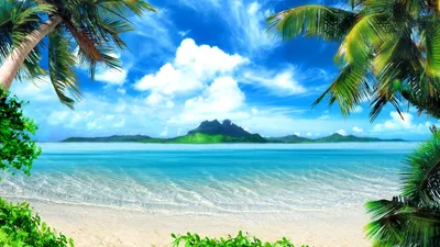 Море пальмы, пляж, рай фото, обои на рабочий стол