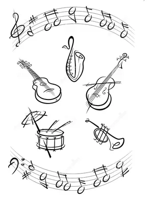 Картинка Музыкальные инструменты раскраска в формате А4 онлайн |  RaskraskA4.ru