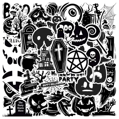 Стильные черно-белые наклейки на Хэллоуин с граффити, 10/30/50 шт.,  праздничные Мультяшные наклейки, водонепроницаемые наклейки для скейтборда,  багажа | AliExpress