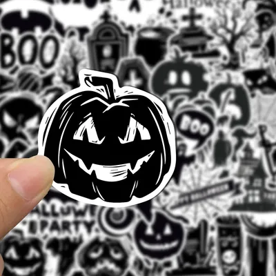 Счастливый хэллоуин черно-белый векторный дизайн логотипа коллекции |  Премиум векторы
