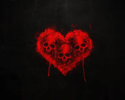 Картинка на рабочий стол три черепа, кровь, череп, черный фон, сердце 1280  x 1024