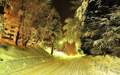 Обои снегопад, люди, улица, ночь, вечер, город, зима картинки на рабочий  стол, фото скачать бесплатно