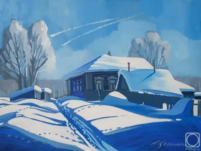 Рисунки зимы в деревне
