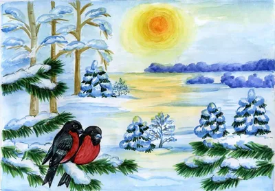 Зимний лес рисунок простой - 56 фото