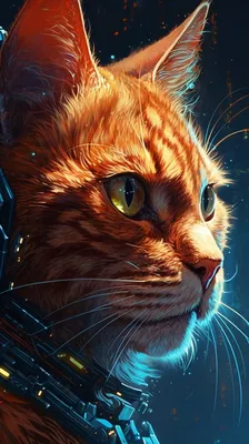 Ярко-рыжий красавец Кот в стиле Киберпанк на заставку - Обои на телефон |  Нейронный Арт | Дзен