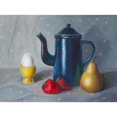Купить картину Натюрморт с чайником и клубникой в Москве от художника  Муравейникова Юлия