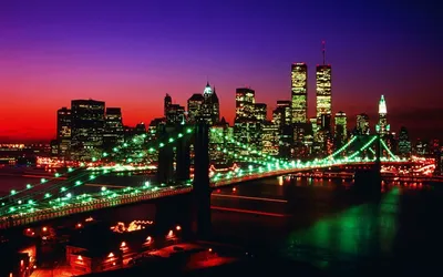Картинка Нью-Йорк США Мегаполис ночью Небоскребы Города