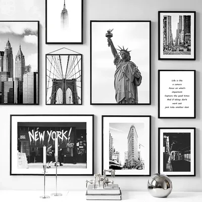Нью-Йорк Манхэттен Ночью Панорама Черно-белый С Городских Небоскребов  Фотография, картинки, изображения и сток-фотография без роялти. Image  14444536