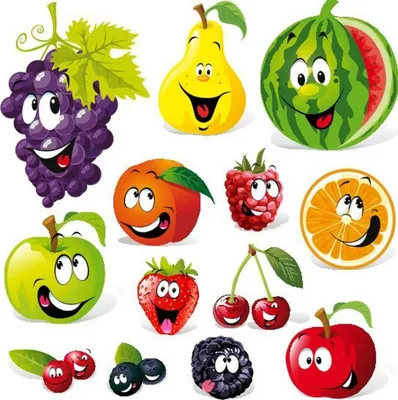 Овощи и фрукты милые мультяшные персонажи - Ozero - российский фотосток