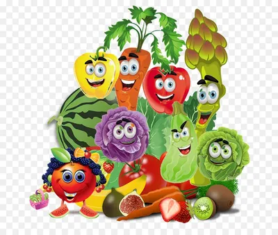 Смешные мультяшные персонажи из фруктов и овощей Векторное изображение  ©mayalis 317362496