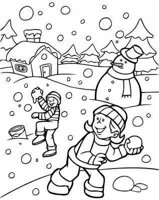 Раскраска. Интересные детские раскраски на тему: зима, деревня, елки, снег
