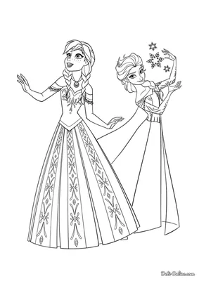 Раскраска принцессы Анна и Эльза распечатать или скачать