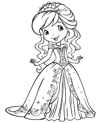 Платье принцессы — раскраска для детей. Распечатать бесплатно.