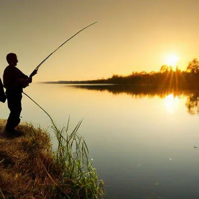 Рыбак с удочкой в руке ловит рыбу на берегу озера или реки день рыбалки  спиннинг в руке на фоне пруда | Премиум Фото
