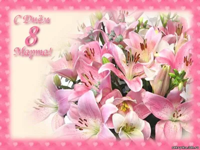розовые лилии в женский день 8 марта открытка