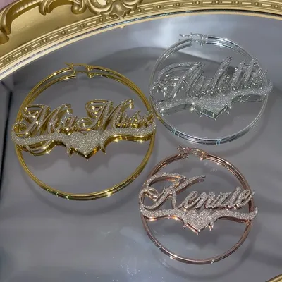 Серьги-кольца с именем на заказ, персонализированные серьги из нержавеющей  стали с блестящими именами, красочные серьги для женщин, ювелирные изделия  в подарок | AliExpress