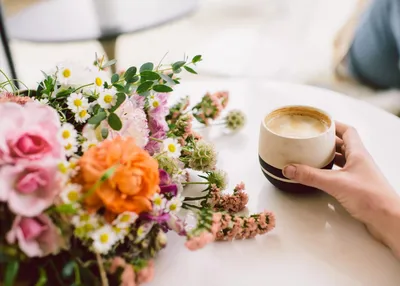 Чашка кофе и цветы - 71 фото