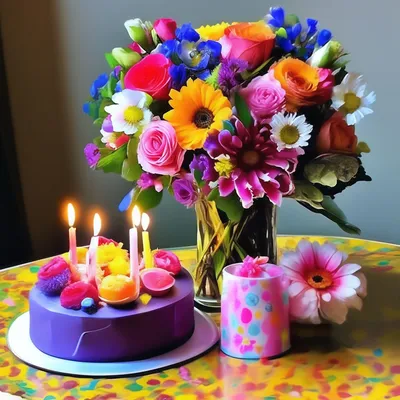 Поздравления с Днём рождения, цветы…» — создано в Шедевруме