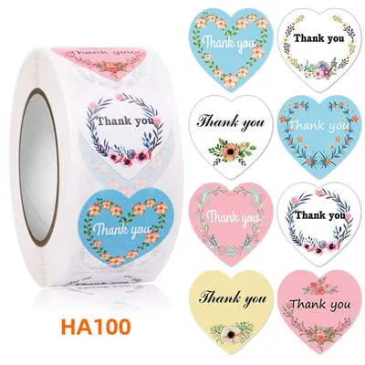 Цветочные наклейки в форме сердца на День святого Валентина, 500 шт./рулон,  наклейки с надписью «Спасибо», наклейки с печатью – лучшие товары в  онлайн-магазине Джум Гик