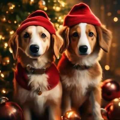 Собаки в новогодних костюмах украшают…» — создано в Шедевруме