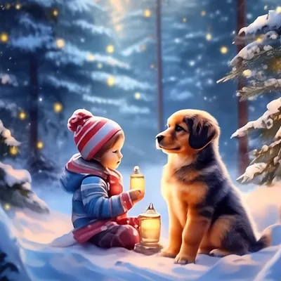 Почтовая карточка «С новым годом! Дед Мороз и дети»