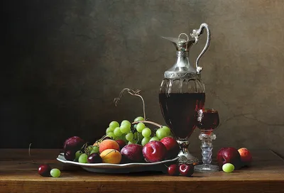 Натюрморт с красным вином и фруктами» картина Древс Маргариты маслом на  холсте — купить на ArtNow.ru