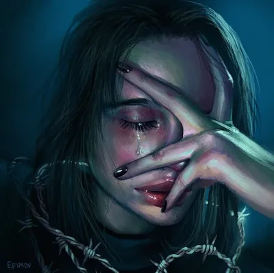 Девушка плачет красными слезами» — создано в Шедевруме