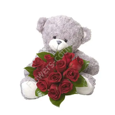 Купить Набор Букет из роз и большой медведь в Туле в интернет-магазине  цветов мадамфлёр.рф