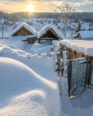 Деревня зимой арт - 32 фото
