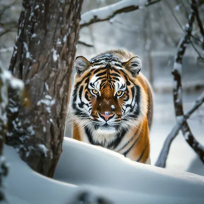 Зима, заснеженная тайга, тигр …» — создано в Шедевруме