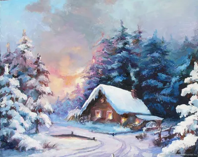 Сказочный и снежний зимний вечер в деревне - обои на телефон