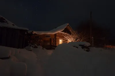 Картина по номерам \"Зимний вечер в деревне\"