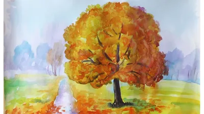 Как нарисовать ЗОЛОТУЮ ОСЕНЬ акварелью How to draw an autumn| Art School -  YouTube