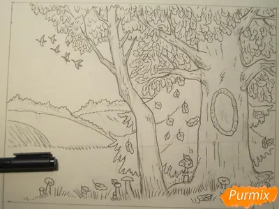 Рисунок карандашом простым золотая осень (49 фото) » Рисунки для срисовки и  не только