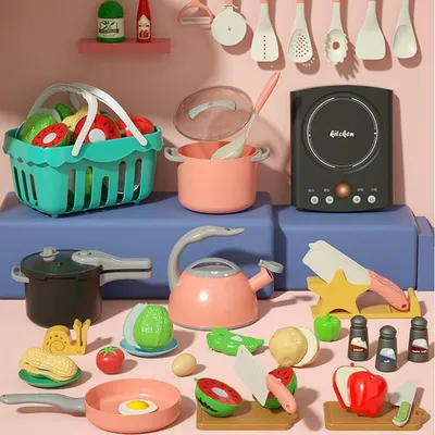 Купить Игрушечная кухня для детей, кухонная утварь, детский ролевой игровой  набор для резки, миниатюрный набор еды, кастрюля, образовательная  унисекс-роман | Joom